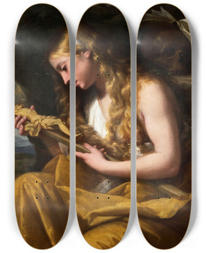 Triptych art skateboard deck of Lorenzo Pasinelli The Penitent Magdalene by Lorenzo Pasinelli (1629-1700)