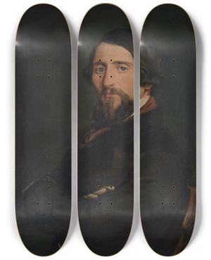 Triptych art skateboard deck of Francesco Hayez Herrenbildnis by Francesco Hayez (1791-1882)