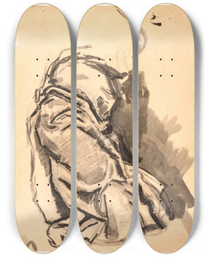Triptych art skateboard deck of Oluf Hartmann Draperistudie_2 by Oluf Hartmann (1879-1910)