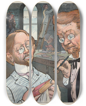 Triptych art skateboard deck of Frank Arthur Nankivell Enough by Frank Arthur Nankivell (1869-1959)