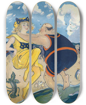 Triptych art skateboard deck of Gordon Ross The Grizzly Bare by Gordon Ross (1873-1946)