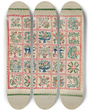 Triptych art skateboard deck of Marian Curtis Foster Applique Quilt_2 by Marian Curtis Foster