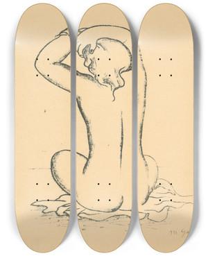 Triptych art skateboard deck of Mikul Galanda Akt_4 by Mikulas Galanda (1895-1938)