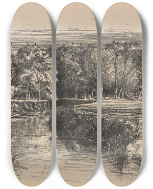Triptych art skateboard deck of Francis Seymour Haden Dundrum River by Francis Seymour Haden (1818-1910) Triptych art skateboard deck of Francis Seymour Haden Dundrum River by Francis Seymour Haden (1818-1910)