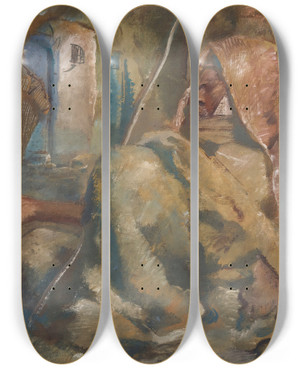 Triptych art skateboard deck of Alexandre Jacovleff The Beggar by Alexandre Jacovleff (1887-1938)