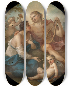 Triptych art skateboard deck of Charlesjoseph Natoire Apollo And Clythia by Charles Joseph Natoire (1700-1777)