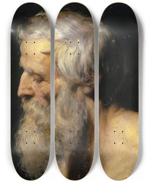 Triptych art skateboard deck of Ernst Stckelberg Head Of An Old Man by Ernst Stuckelberg (1831-1903)