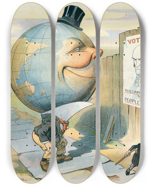 Triptych art skateboard deck of Louis Glackens The Day After Licked And The World Laughs At You by Louis Glackens (1866-1933)