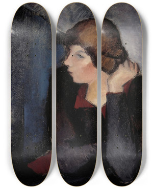 Triptych art skateboard deck of Alvar Cawn Portrait Of A Woman by Alvar Cawen (1886-1935)