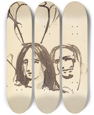 Triptych art skateboard deck of Benjamin Robert Haydon Study For Christs Entry Into Jerusalem_5 by Benjamin Robert Haydon (1786-1846)