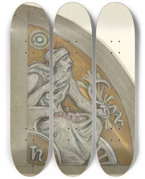 Triptych art skateboard deck of Elihu Vedder Study Forsaturn by Elihu Vedder (1836-1923)