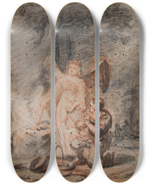 Triptych art skateboard deck of Ferdinand Bol Loffrande De Gdon by Ferdinand Bol (1616-1680)