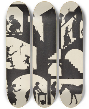 Triptych art skateboard deck of Arthur Rackham La Belle Au Bois Dormant_2 by Arthur Rackham (1867-1939)