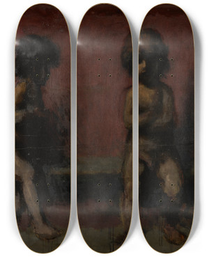 Triptych art skateboard deck of Hans Von Mares Two Putti by Hans Von Marees (1837-1887)