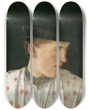 Triptych art skateboard deck of Wilhelm Leibl Kopf Eines Bauernmdchens by Wilhelm Leibl (1844-1900)