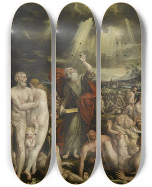 Triptych art skateboard deck of Quentin Massys Vision Of The Prophet Ezekiel by Quentin Massys (1466-1530)