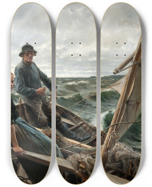 Triptych art skateboard deck of Albert Edelfelt At Sea by Albert Edelfelt (1854-1905)