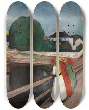 Triptych art skateboard deck of Edvard Munch The Girls On The Bridge_2 by Edvard Munch (1863-1944)