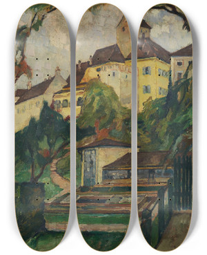 Triptych art skateboard deck of Leo Putz Schloss Seefeld Iv by Leo Putz (1869-1940)