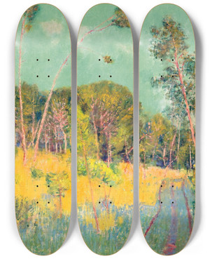 Triptych art skateboard deck of John Peter Russell A Clearing In The Forest by John Peter Russell (1858-1930)