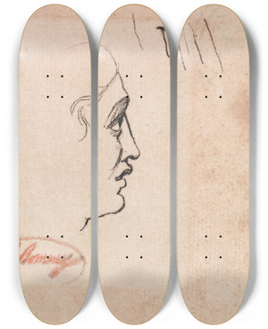Triptych art skateboard deck of George Romney Head Of A Youth by George Romney (1734-1802)