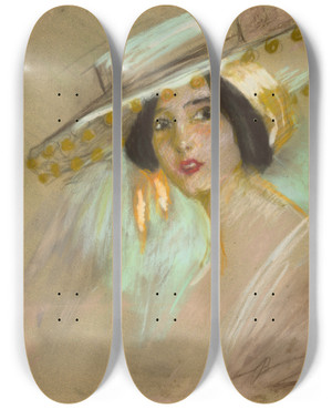 Triptych art skateboard deck of Alice Pike Barney Spanish Fantasy Ii Juliet Fremont by Alice Pike Barney (1857-1931)