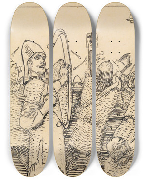 Triptych art skateboard deck of Christian Krohg For Veik For Veik Er Kongens Bue_2 by Christian Krohg (1852-1925)