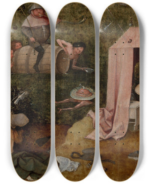 Triptych art skateboard deck of Hieronymus Bosch An Allegory Ofintemperance by Hieronymus Bosch (1450-1516)
