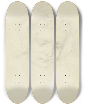 Triptych art skateboard deck of Angilbert Gbel Kpfchen Eines Tchterchens by Angilbert Gobel (1821-1882)