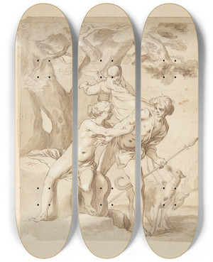 Triptych art skateboard deck of Abraham Bloemaert Venus And Adonis_2 by Abraham Bloemaert (1564-1651)