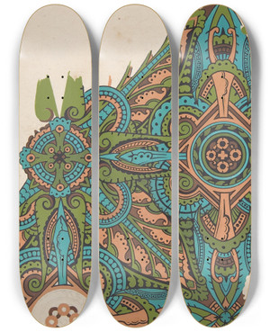 Triptych art skateboard deck of Christopher Dresser Design Drawing_3 by Christopher Dresser (1834-1904)