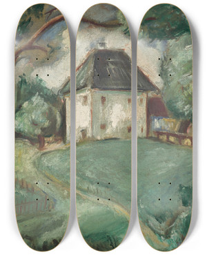 Triptych art skateboard deck of Cyprin Majernk Landscape Near Tebo by Cyprian Majernik (1909-1945)