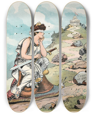 Triptych art skateboard deck of Samuel Ehrhart Due Process Of Law by Samuel Ehrhart (1862-1937)
