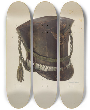 Triptych art skateboard deck of James Vail Military Headdress by James Vail