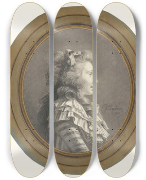 Triptych art skateboard deck of Henripierre Danloux Portrait Of A Young Lady In Profile by Henri Pierre Danloux (1753-1809)