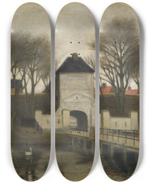 Triptych art skateboard deck of Johan Rohde View Of Kastellet Copenhagen by Johan Rohde (1856-1935)