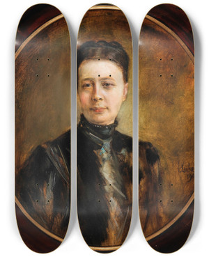Triptych art skateboard deck of Franz Von Lenbach Portrait Of A Lady by Franz Von Lenbach (1836-1904)