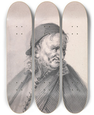 Triptych art skateboard deck of Francis Le Piper A Sly Man In A Cap by Francis Le Piper