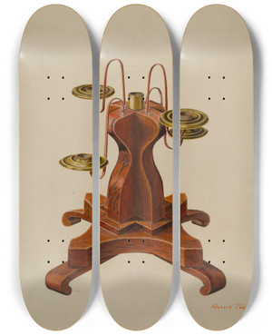 Triptych art skateboard deck of Richard Taylor Candelabra by Richard Taylor
