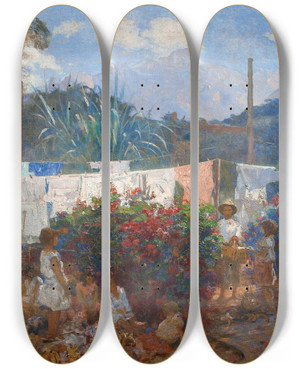 Triptych art skateboard deck of Eliseu Visconti O Batismo Da Boneca by Eliseu Visconti (1866-1944)