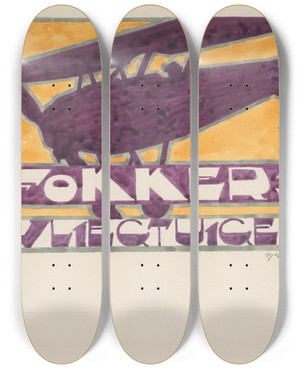 Triptych art skateboard deck of Reijer Stolk Ontwerp Voor Reclame Voor Fokkers Vliegtuigen by Reijer Stolk (1896-1945) Triptych art skateboard deck of Reijer Stolk Ontwerp Voor Reclame Voor Fokkers Vliegtuigen by Reijer Stolk (1896-1945)