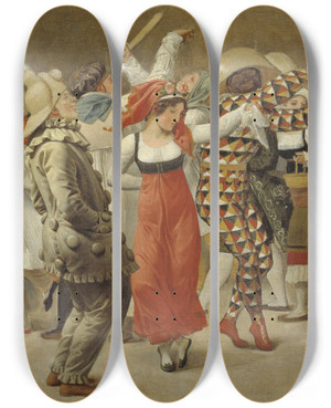 Triptych art skateboard deck of Christoffer Wilhelm Eckersberg The Carnival In Rome Fragment by Christoffer Wilhelm Eckersberg (1783-1853)