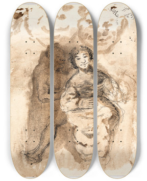 Triptych art skateboard deck of Oluf Hartmann En Ngen Mand Og En Pkldt Kvinde by Oluf Hartmann (1879-1910)