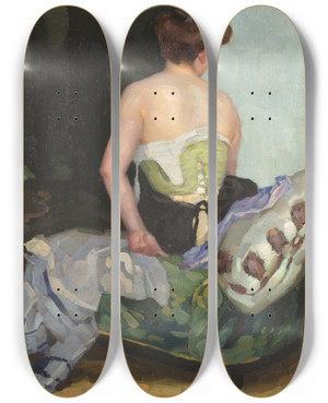Triptych art skateboard deck of Leo Putz Rckenakt by Leo Putz (1869-1940)