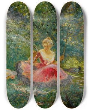 Triptych art skateboard deck of Gaston La Touche La Pche by Gaston La Touche (1854-1913)