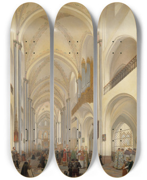 Triptych art skateboard deck of Ditlev Martens The Interior Of Roskilde Cathedral by Ditlev Martens (1795-1864)