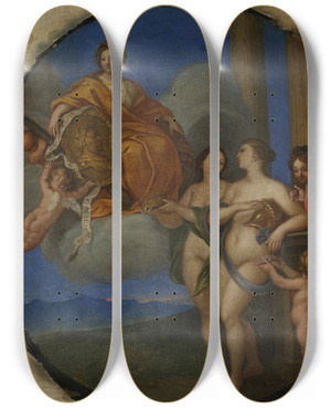 Triptych art skateboard deck of Jan Reyzner Allegory Of John Iii Sobieski by Jan Reyzner (1861-1941)