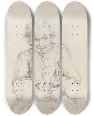 Triptych art skateboard deck of Francesco Zuccarelli Seated Peasant by Francesco Zuccarelli (1702-1788)