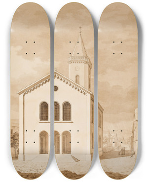 Triptych art skateboard deck of Heinrich Hbsch Entwurf Zu Einer Kirche Fr Die Gemeinde Friedrichsdorf by Heinrich Hbsch (1795-1863)