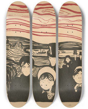 Triptych art skateboard deck of Edvard Munch Angst by Edvard Munch (1863-1944)